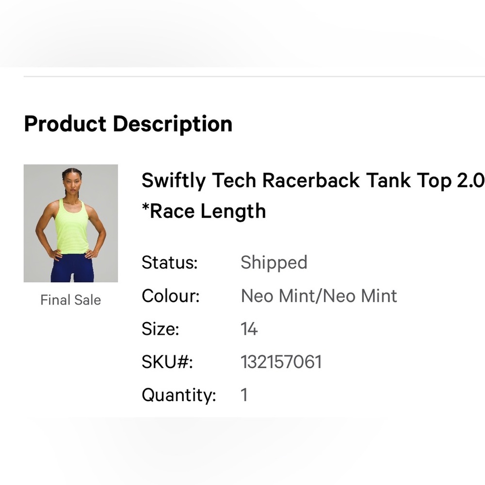 Excellent used lululemon Swiftly tank